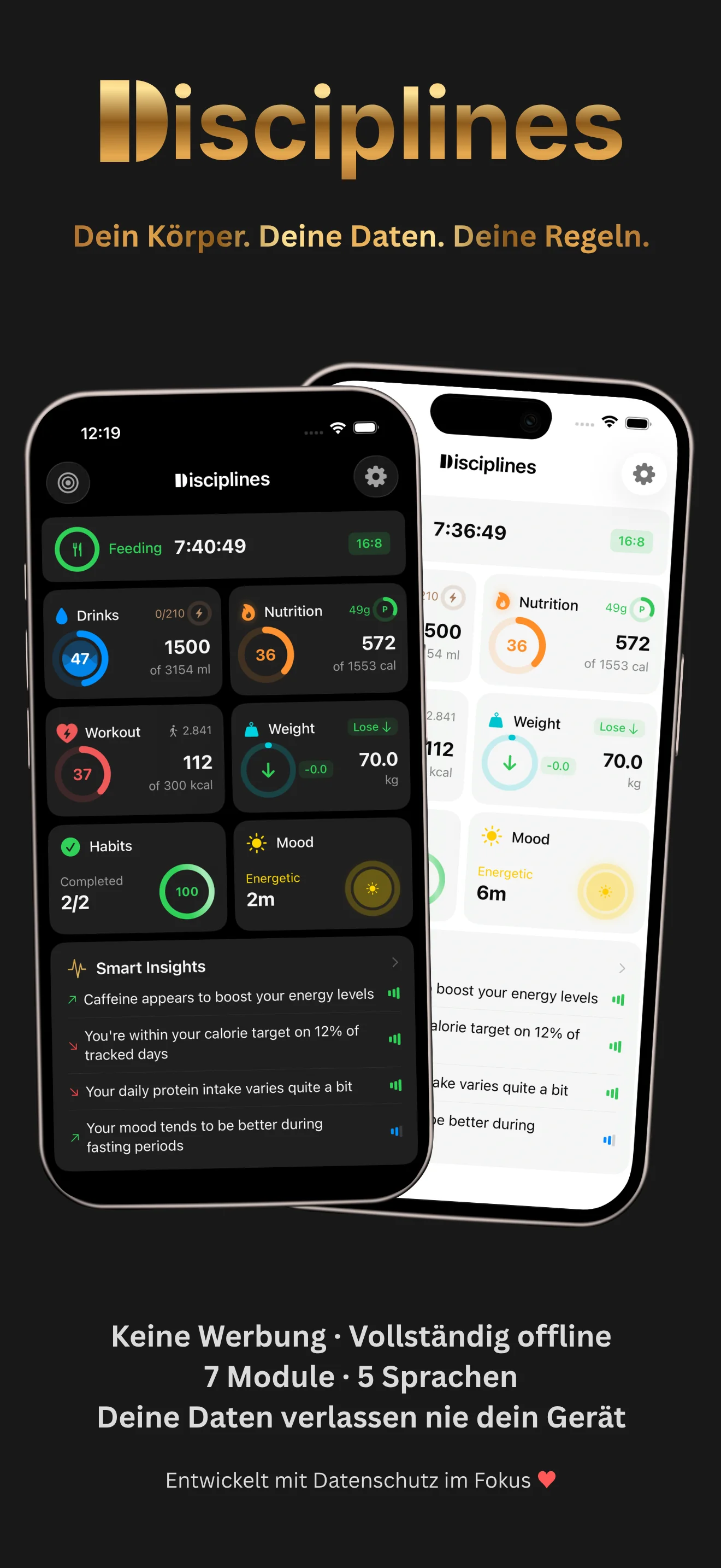 Disciplines app - Daily tracking dashboard