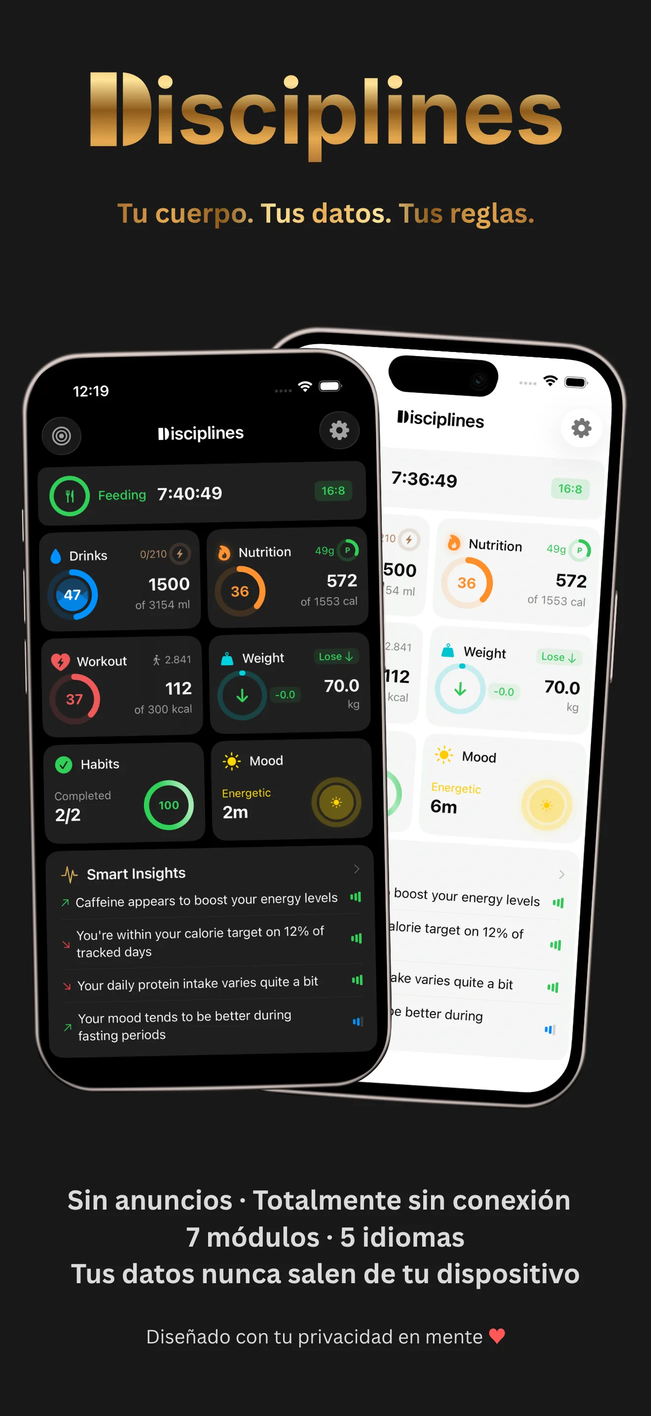 Disciplines app - Daily tracking dashboard