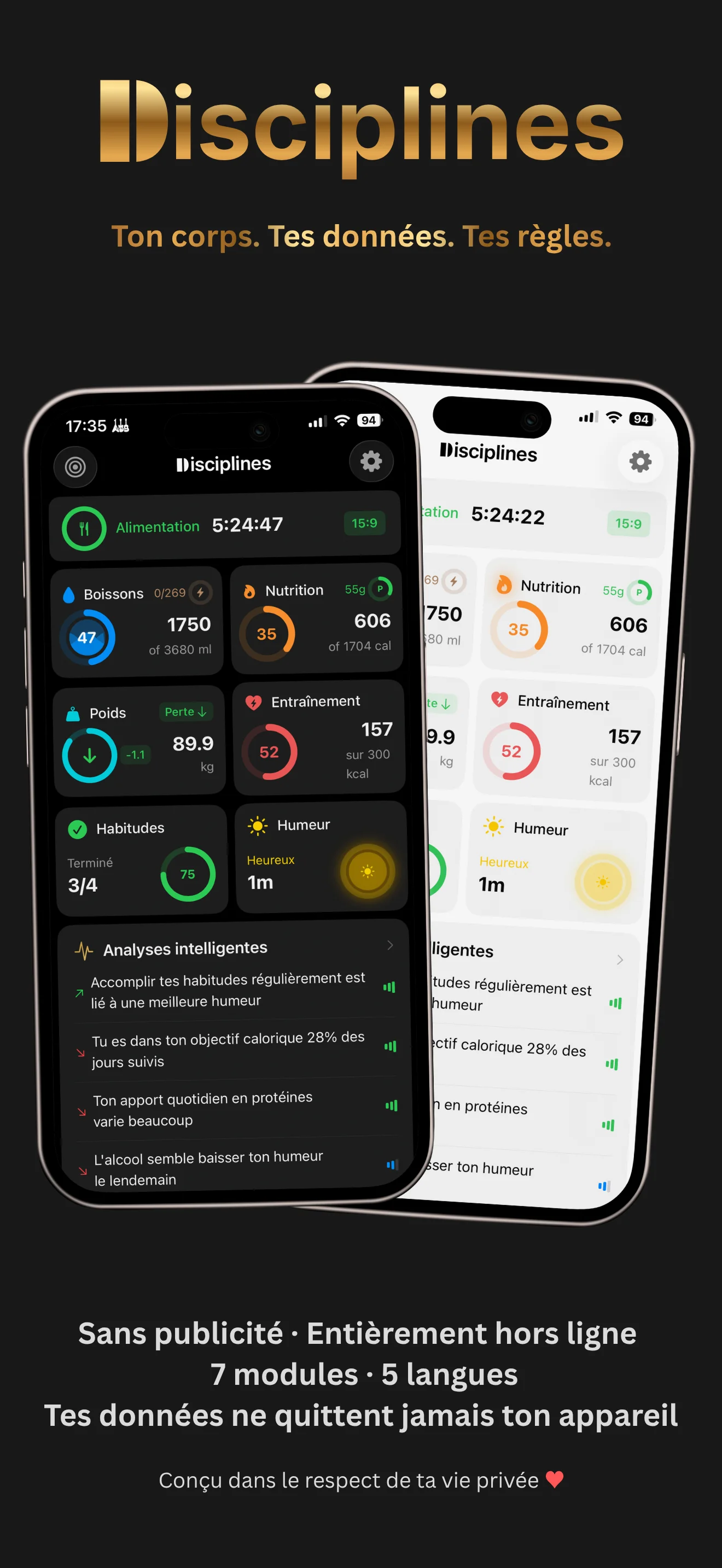 Disciplines app - Daily tracking dashboard
