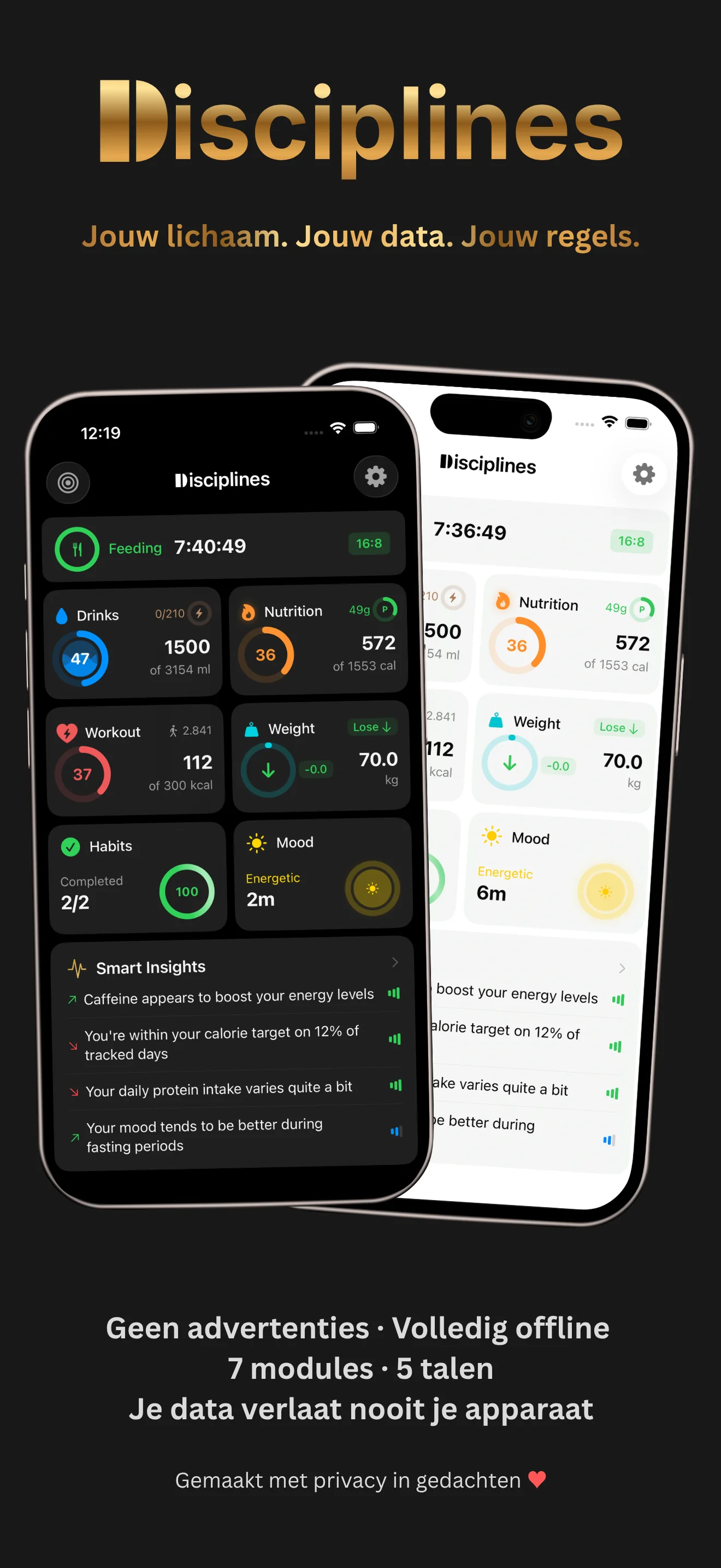 Disciplines app - Daily tracking dashboard